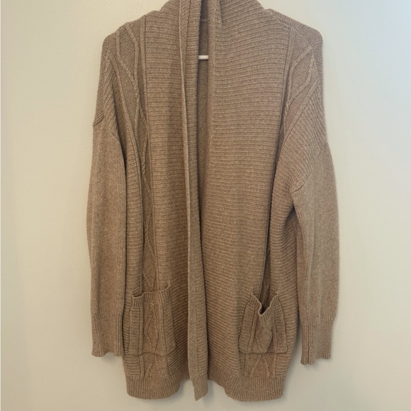Women’s Cozy Sweater Cardigan; Chunky Knit; Waterfall Sweater; Large; Beige/Tan - Picture 2 of 8
